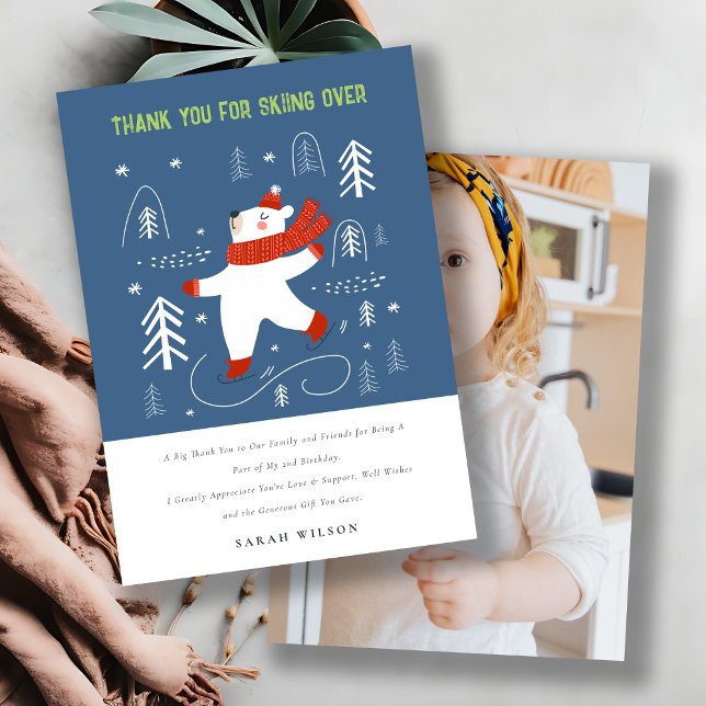 Carte De Remerciements Cute Winter Forest Bear Ski Photo Anniversaire de  (Créateur téléchargé)