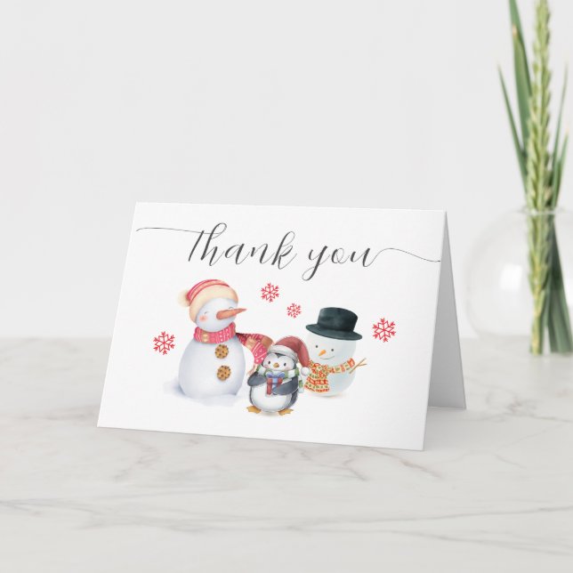 Carte De Remerciements Cute Winter Penguin Snowman Baby Shower (Devant)