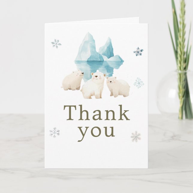 Carte De Remerciements Cute Winter Polar Bears Birthday Party (Devant)