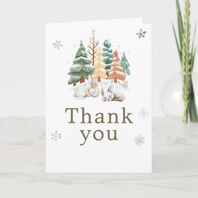 Carte De Remerciements Cute Winter Rabbits Birthday Party (Devant)