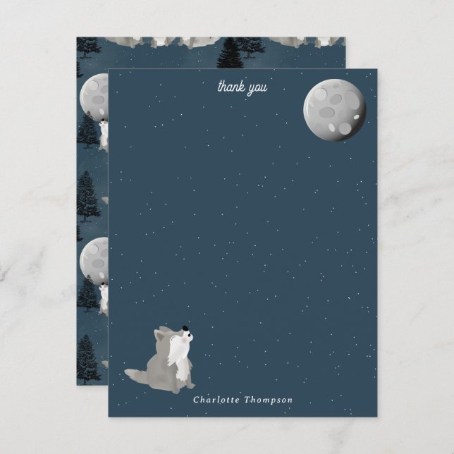 Carte De Remerciements Cute Wolf Pack Woodland Night Sky Moon Kids (Devant / Derrière)