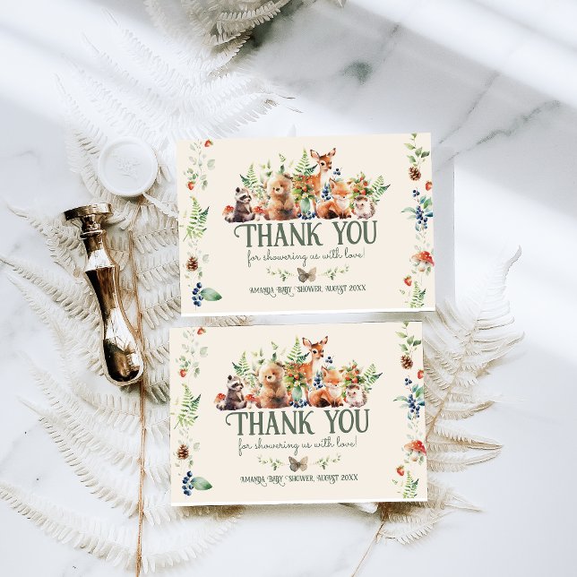 Carte De Remerciements Cute Woodland Animal Adventure Baby shower neutre (Créateur téléchargé)