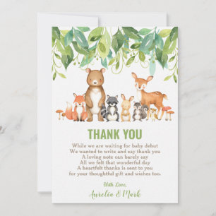 Carte De Remerciements Cute Woodland Animaux Baby shower Garçon Neutre