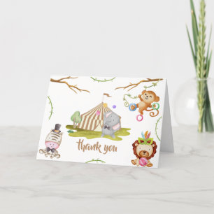 Carte De Remerciements Cute Woodland Safari Baby shower animal de cirque
