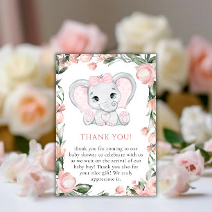 Carte De Remerciements Cutie Elephant Blush Rose Floral Girl Baby shower