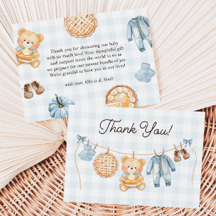 Carte De Remerciements Cutie Pie Blue Fall Teddy Bear Baby shower garçon