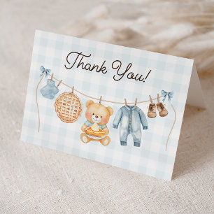 Carte De Remerciements Cutie Pie Blue Fall Teddy Bear Baby shower garçon