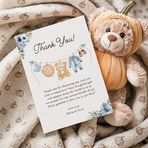 Carte De Remerciements Cutie Pie Blue Fall Teddy Bear Baby shower garçon