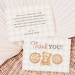 Carte De Remerciements Cutie Pie En vichy Teddy Bear Baby shower d'automn