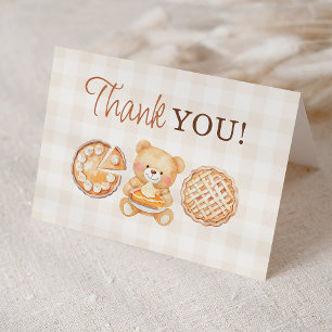 Carte De Remerciements Cutie Pie En vichy Teddy Bear Baby shower d'automn