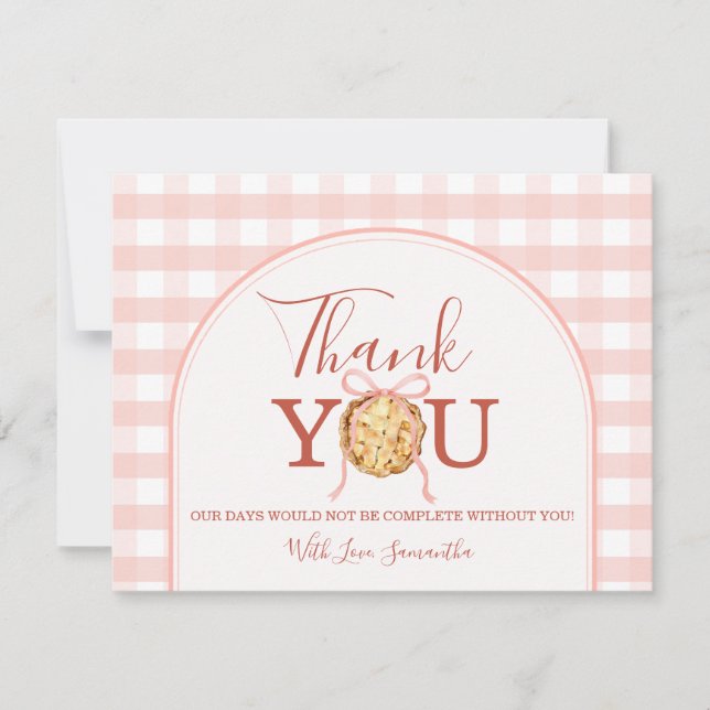 Carte De Remerciements Cutie Pie Pastel Pink Bow Gingham Fall Baby Shower (Devant)