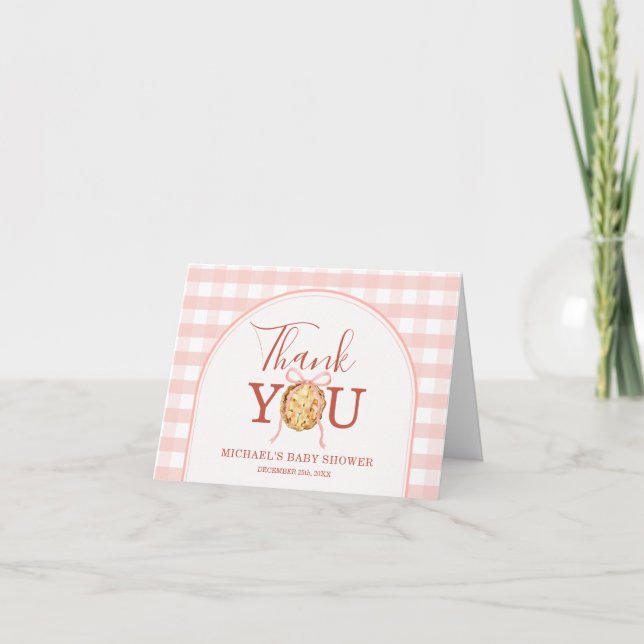Carte De Remerciements Cutie Pie Pastel Pink Gingham Baby Shower Folded (Devant)
