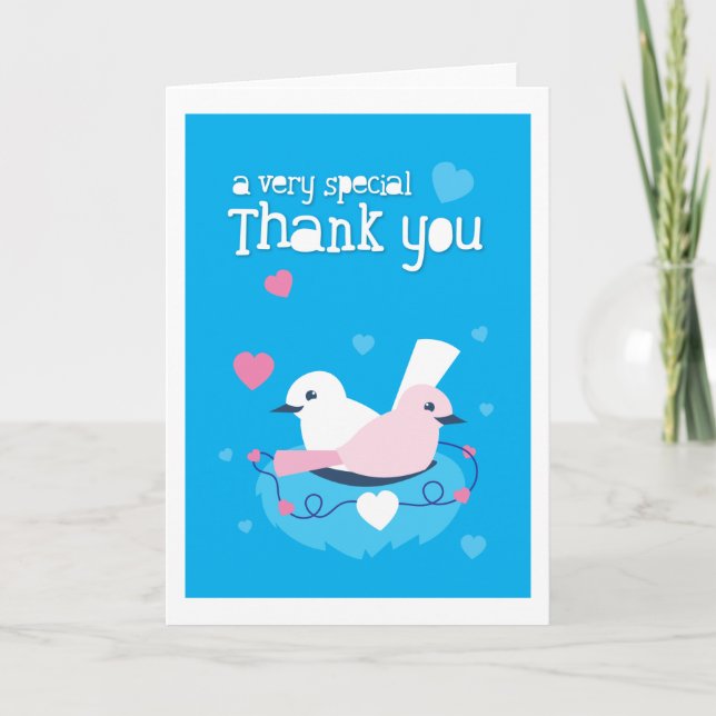 Carte De Remerciements cuve blue birds love very special thank you! (Devant)