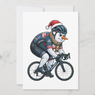 Carte De Remerciements Cycliste Bonhomme de Neige Noël 2026 Cyclisme de F