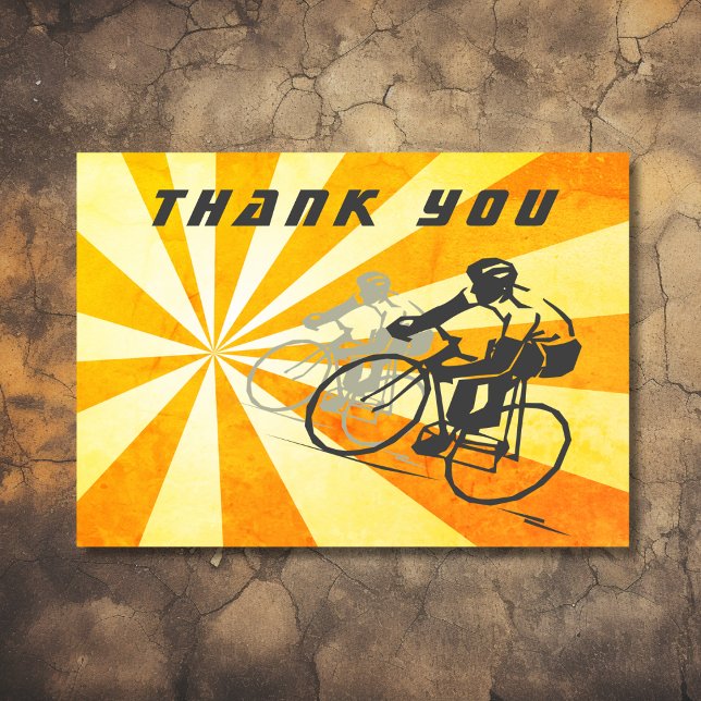 Carte De Remerciements Cyclistes routiers avec Sunburst rétro (Front - Road Cyclists with Retro Sunburst Thank You Card)