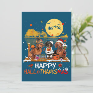 Carte De Remerciements Dachshund Happy Hallothanksmas Halloween Thanksgiv