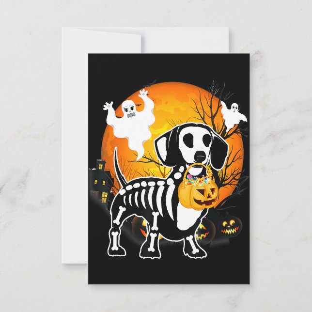 Carte De Remerciements Dachshund Skeleton Halloween Joyeux cadeau Citroui (Devant)