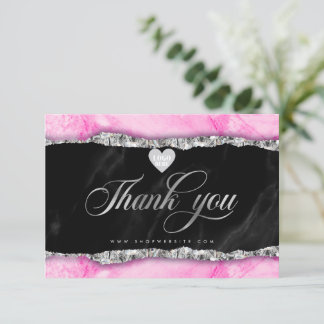 Carte de remerciements d'affaires Glam Pink Marble
