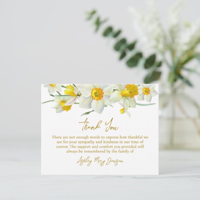 Carte De Remerciements Daffodil Funeral Thank You Card Bereavement (Debout devant)