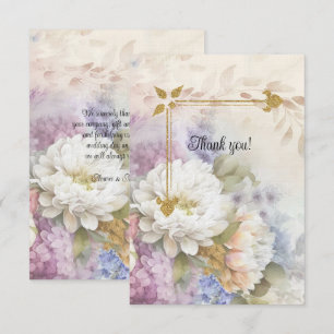 Carte De Remerciements Dahlias or et blanc à la lumière des bougies