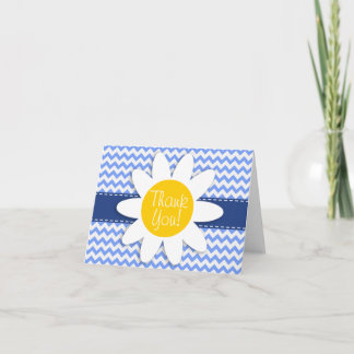Carte De Remerciements Daisée de printemps ; Motif Chevron bleu