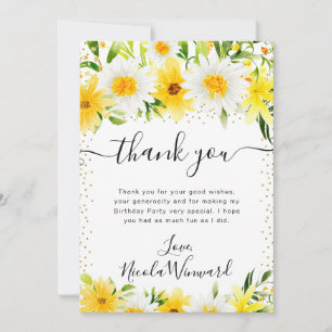 Carte De Remerciements Daisies aquarelles et fleurs jaunes Anniversaire