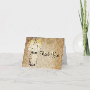 Carte De Remerciements Daisies et Billy Balls dans un pot Mason rustique