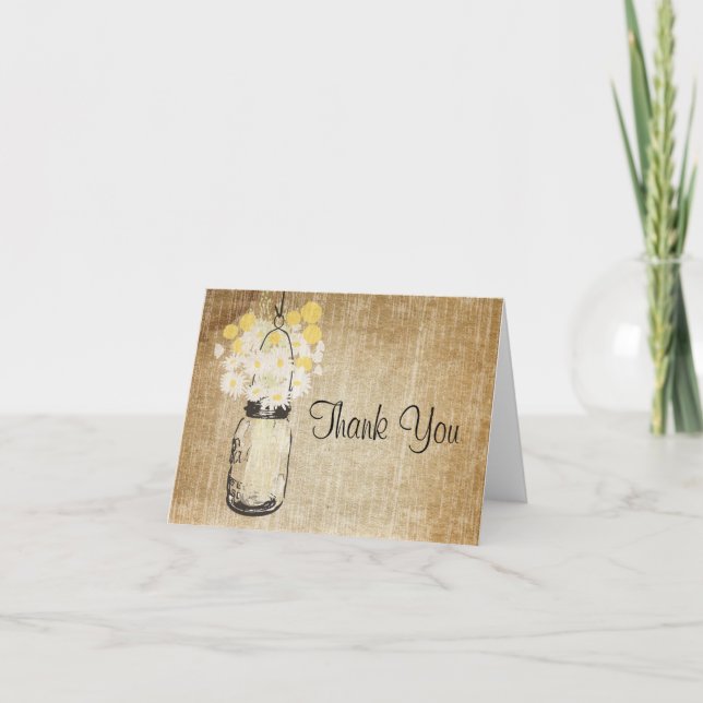 Carte De Remerciements Daisies et Billy Balls dans un pot Mason rustique (Devant)