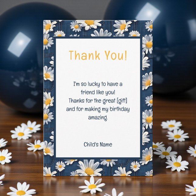 Carte De Remerciements Daisies on Blue Denim Birthday Thank You Card (Créateur téléchargé)