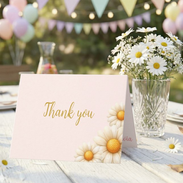 Carte De Remerciements Daisy 1st Birthday Isn't She ONEderful Boho Folded (Daisy 1st Birthday Isn't She ONEderful Boho Folded Thank You Card)