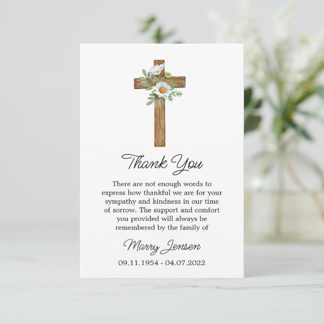 Carte De Remerciements Daisy Cross Sympathy Thank You Card (Debout devant)
