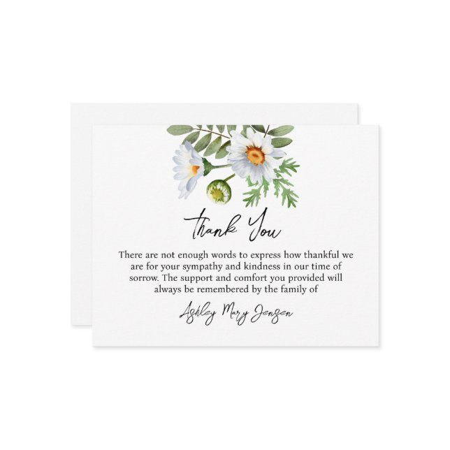 Carte De Remerciements Daisy Funeral Thank You Card Bereavement (Devant/Arrière en situation)
