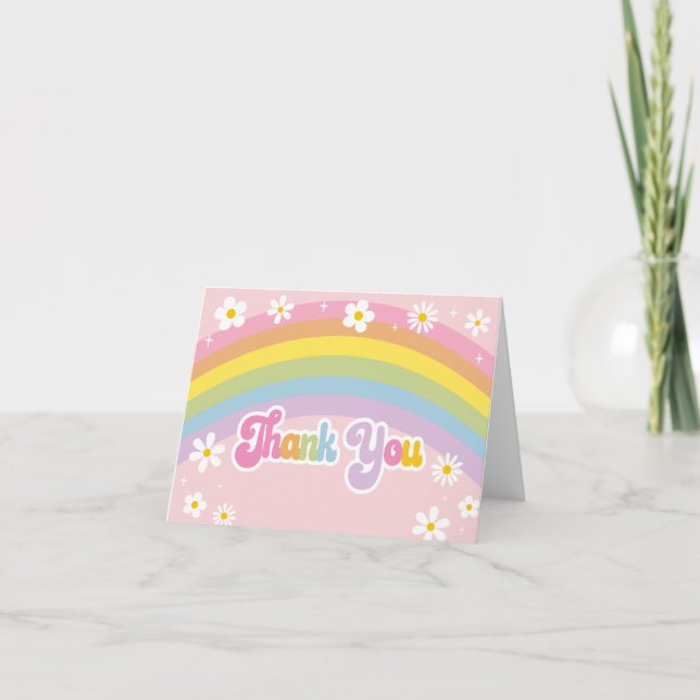 Carte De Remerciements Daisy Rainbow Retro Anniversaire (Devant)