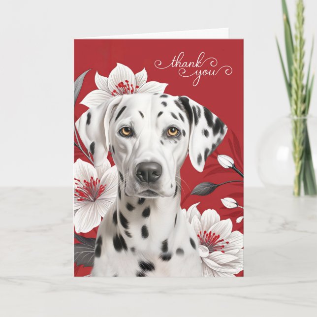 Carte De Remerciements Dalmatian Dog with White Lilies on Red (Devant)