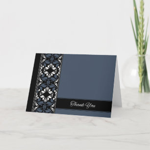 Carte de remerciements Damas bleu et noir