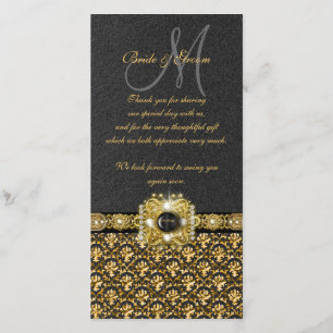 Carte De Remerciements Damas en or noir "merci"