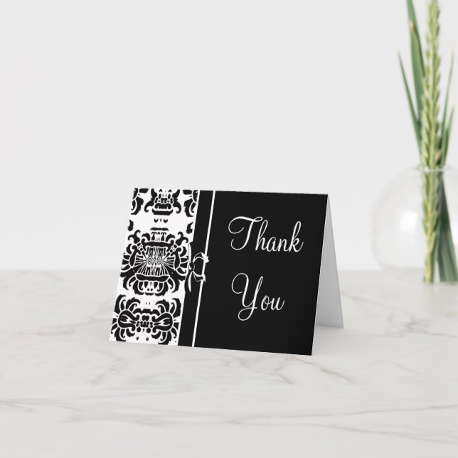 Carte De Remerciements Damask Thank You- Black and White (Devant)