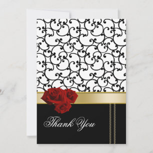 carte de remerciements damassé aux roses rouges