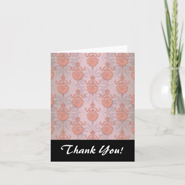 Carte De Remerciements Damassé rose girly (Devant)