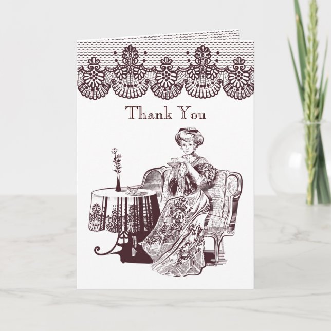 Carte De Remerciements dame boit du thé (Devant)
