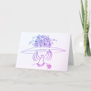 Carte De Remerciements Dame Casquette aux fleurs - rose