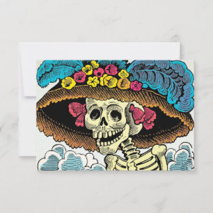 Carte De Remerciements Dame Crâne de Sucre au Chapeau de Soleil Floral Gr