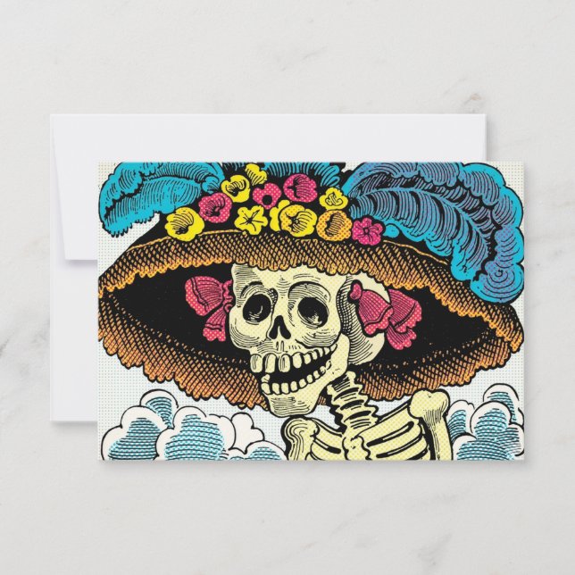 Carte De Remerciements Dame Crâne de Sucre au Chapeau de Soleil Floral Gr (Devant)