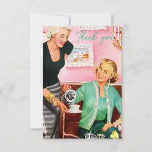 Carte De Remerciements Dames Vintages des années 1950 dégustant le thé de