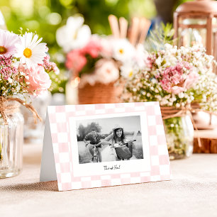 Carte De Remerciements Damier rose personnalisé avec photo