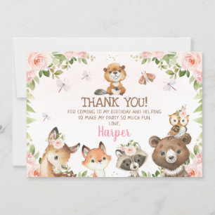 Carte de remerciements d'animaux de bois rose flor