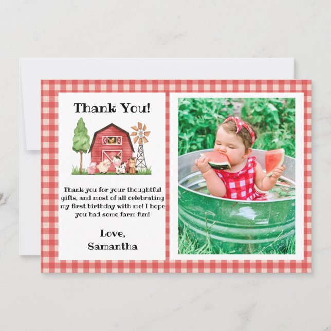Carte de remerciements d'anniversaire à la ferme/à (Devant)