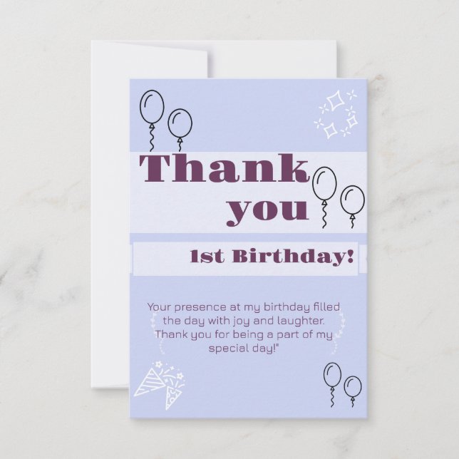 Carte de remerciements d'anniversaire bleu (Devant)