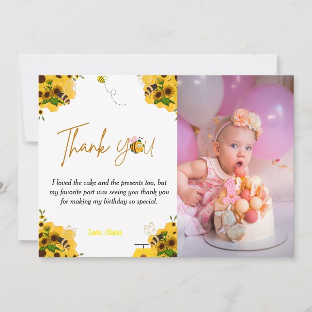 Carte de remerciements d'anniversaire d'abeille (Devant)