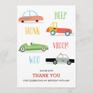 carte de remerciements d'anniversaire de Beep Honk